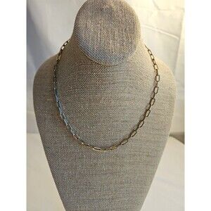 Vintage 925 silver gold tone paper clip oval link chain necklace 19"